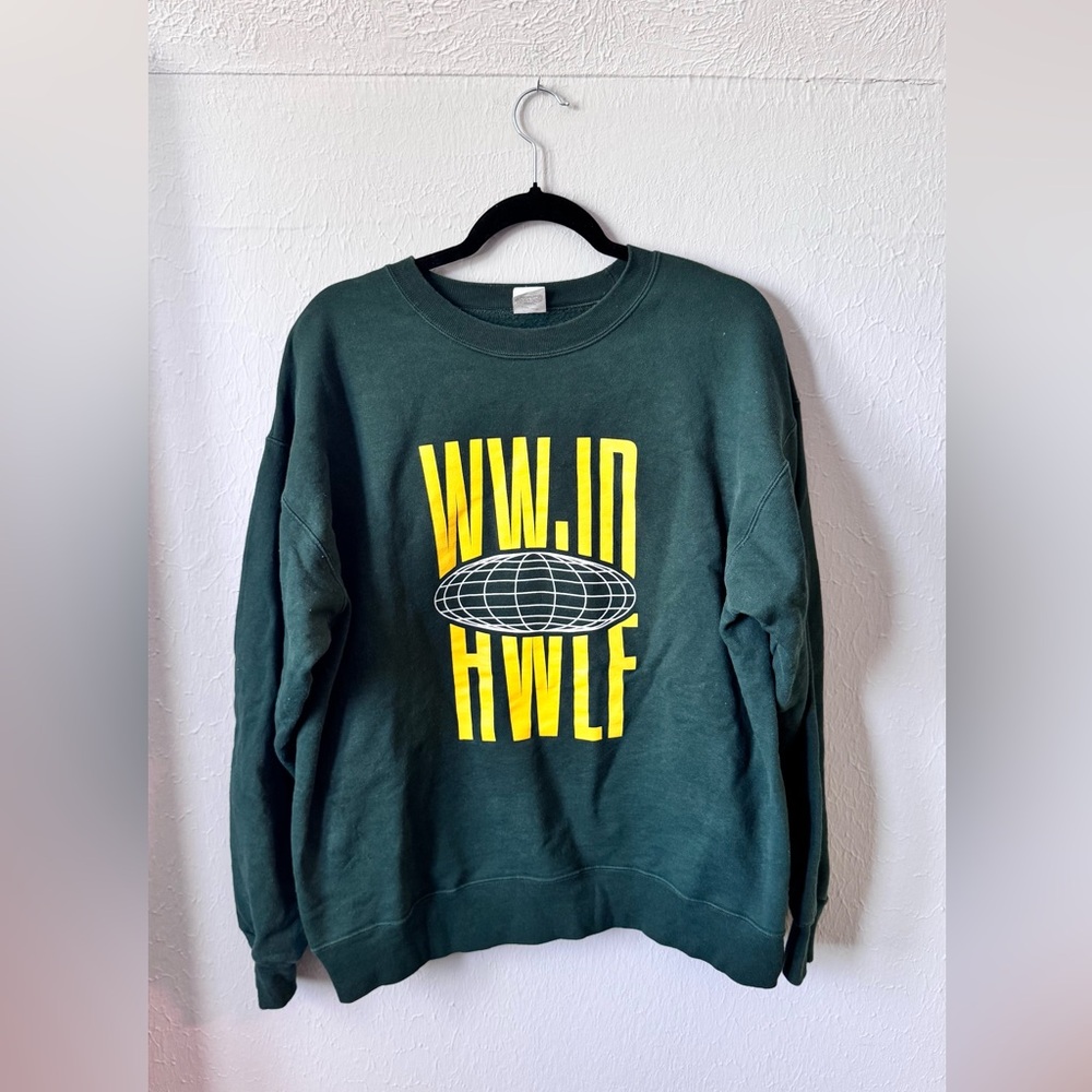 WWJDxHWLF Dark Green Crewneck with Yellow Graphic
